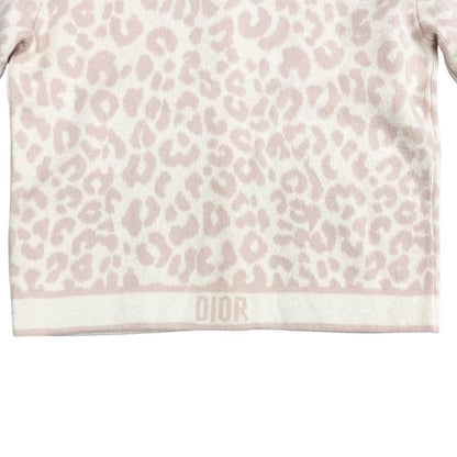 Christian Dior Cardigan Knit Size 13 Leopard Leopard Print Wool Pink Beige