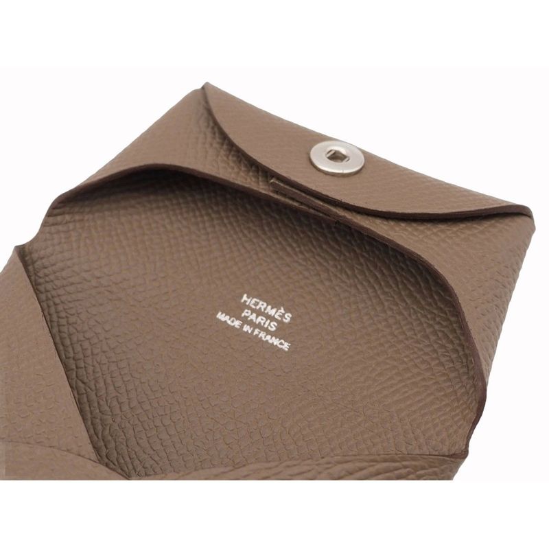 Hermes Bastia Etoupe Beige Vaux Epson Coin Case Coin Purse Silver
