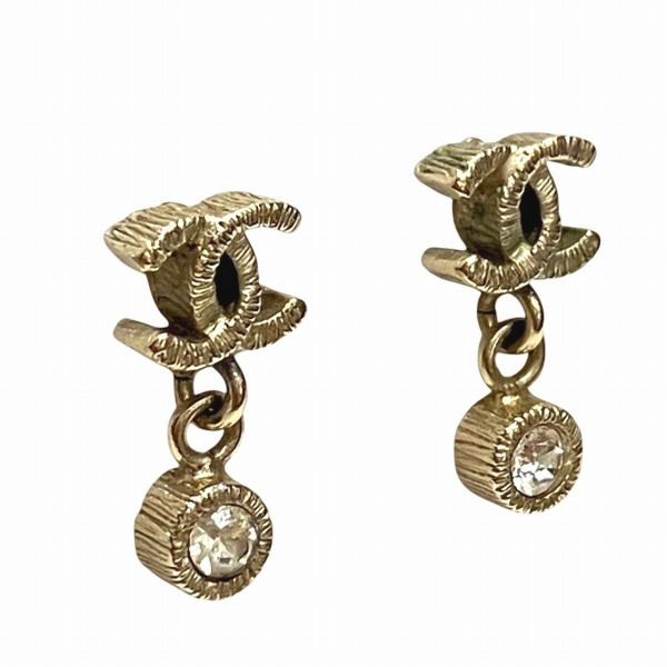 Chanel Coco Mark Rhinestone Silver Swing Branded Accessories Earrings Women