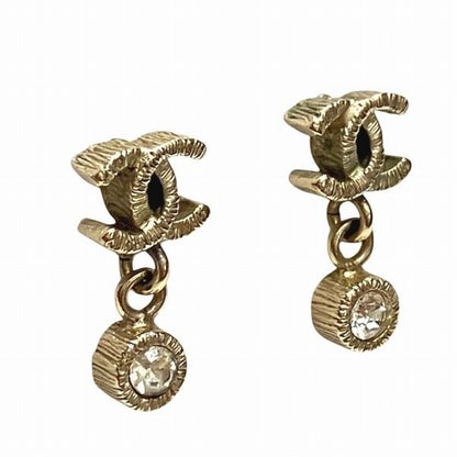 Chanel Coco Mark Rhinestone Silver Swing Branded Accessories Earrings Women