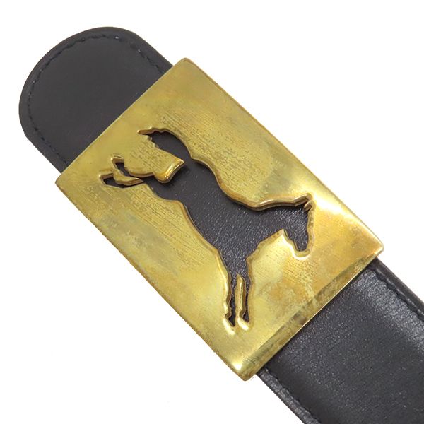 Hermes Belt Horse Buckle #90 Box Calf Vogue River Black and Gold #90 Gold
