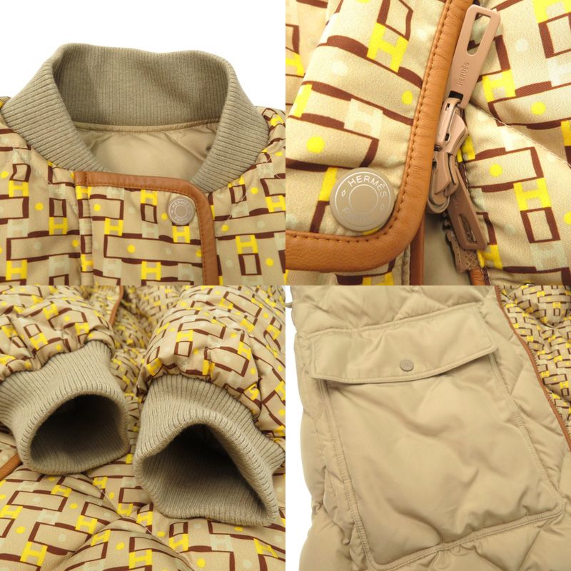 Hermes Reversible Long Down Jacket With Belt Leather Patch H Logo Allover Serie
