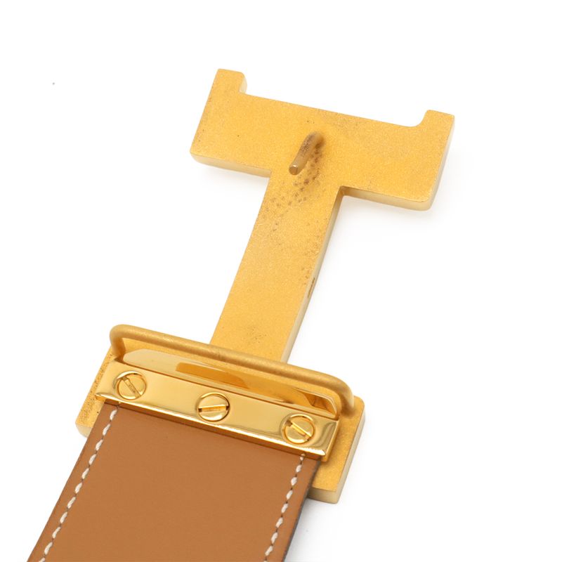 Hermes Constance H Belt Large Size Reversible Courchevel Box Calf Leather Brown