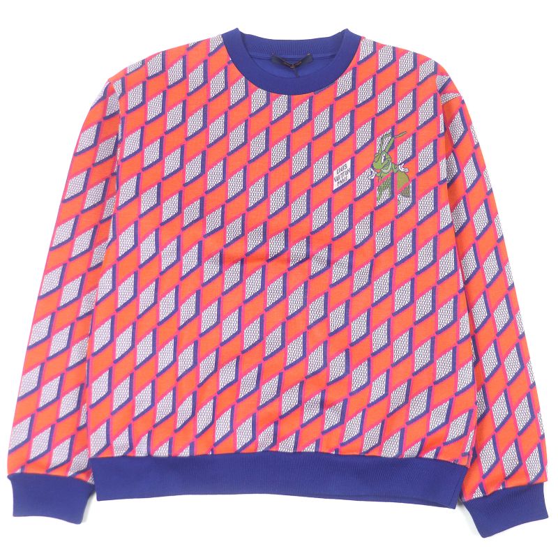 Louis Vuitton 2022 100% Cotton Diamond Damier Allover Knit Sweatshirt Orange L