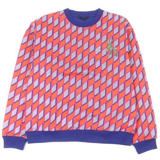 Louis Vuitton 2022 100% Cotton Diamond Damier Allover Knit Sweatshirt Orange L