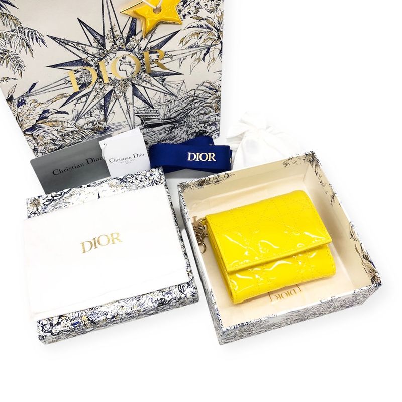 Dior Lady Lotus Wallet Cannage Patent Calfskin Trifold Handbag