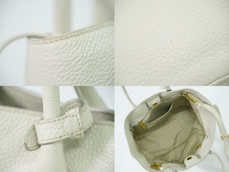 Authentic Prada Leather 2WAY Shoulder Bag Handbag Pochette Ivory Bn2694 Bag