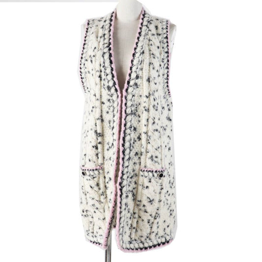 CHANEL 2021 21A P71038 Cashmere Blend Runway Wear Long Length Knit Vest Ecru