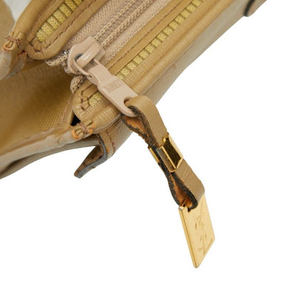 Saint Laurent YSL Logo Second Bag Clutch Bag Beige PVC Leather Women Saint