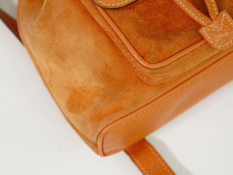 Authentic Gucci Bamboo Backpack Sac Backpack Suede Leather Orange Bamboo Bag