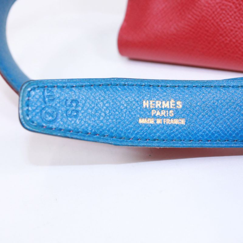 Hermes Pochette Green Courchevel Rouge Vif Blue France Waist Bag Leather Blue