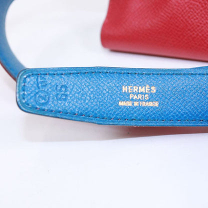 Hermes Pochette Green Courchevel Rouge Vif Blue France Waist Bag Leather Blue