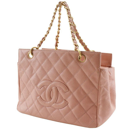 Chanel Matelasse Coco Mark Chain Tote A15688 Caviar Skin Pink Ladies Tote Bag