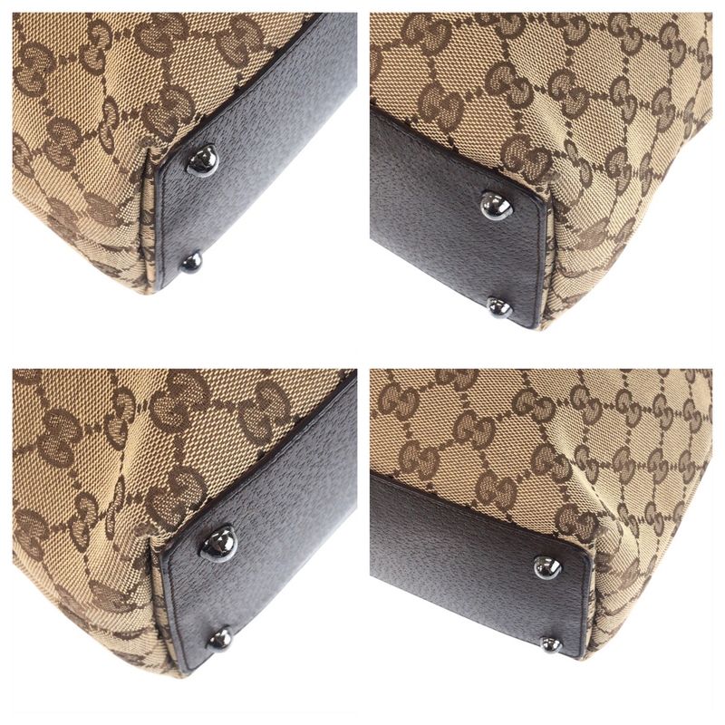 Gucci Beige Brown Silver Hardware GG Canvas/leather 139552 Tote Bag Shoulder