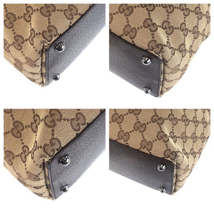Gucci Beige Brown Silver Hardware GG Canvas/leather 139552 Tote Bag Shoulder