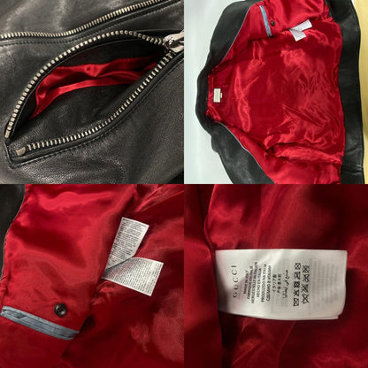 Gucci 442668 Tiger Embroidered Biker Jacket Riders Jacket Black Men'S