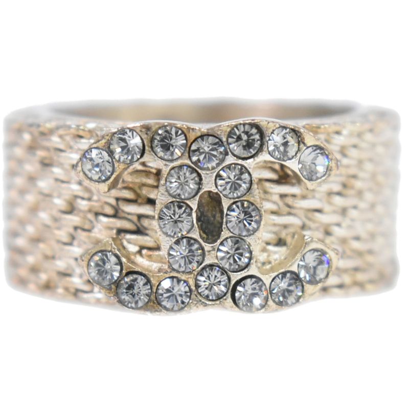 Authentic Chanel Coco Mark Rhinestone Ring Size 14 GP Gold Plated Coco Mark