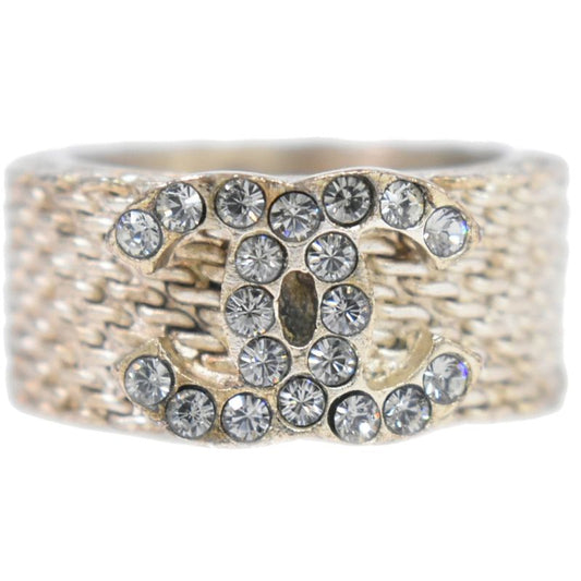 Authentic Chanel Coco Mark Rhinestone Ring Size 14 GP Gold Plated Coco Mark