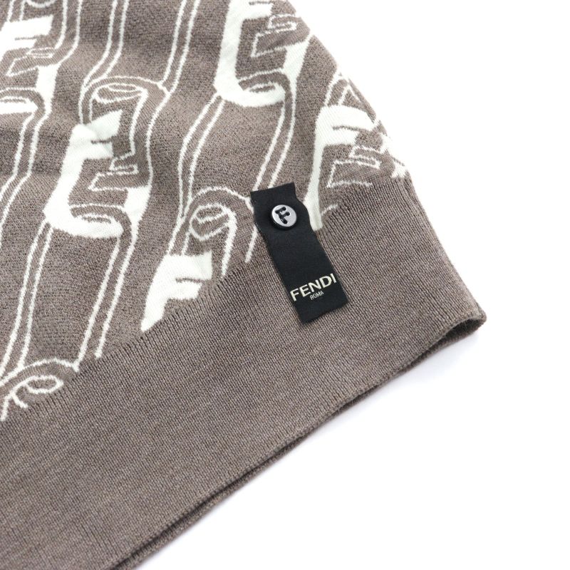 Fendi 2022 Fzx061 100% Virgin Wool FF Logo Orock Chain Allover Pattern Crew