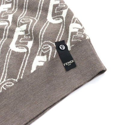 Fendi 2022 Fzx061 100% Virgin Wool FF Logo Orock Chain Allover Pattern Crew