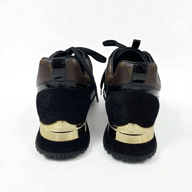 Louis Vuitton Run Away Line Monogram Sneakers Shoes Leather Patent Suede Black