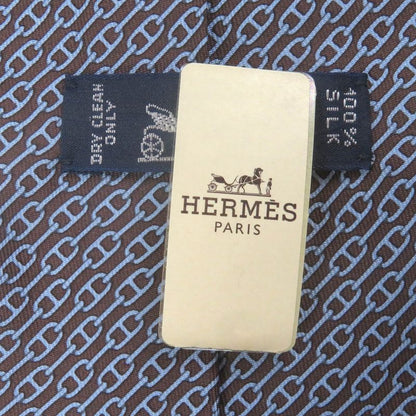 Hermes 5261 SA 100% Silk Chaine Chain All Over Pattern Cravat Wide Tie Marron