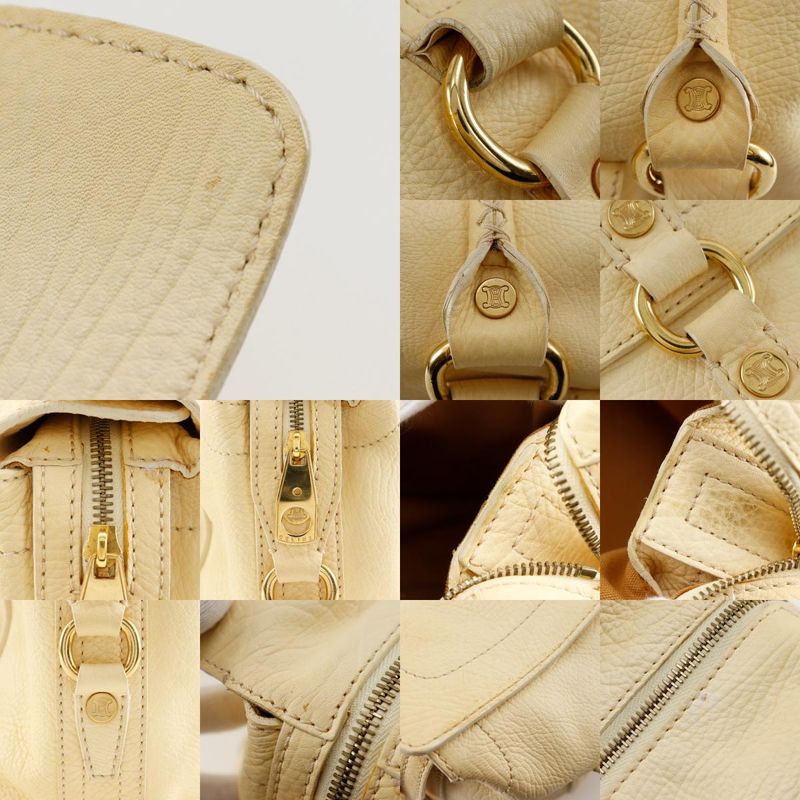 Celine Mini Boston Bag Triomphe Leather Off White Women Tote Bag