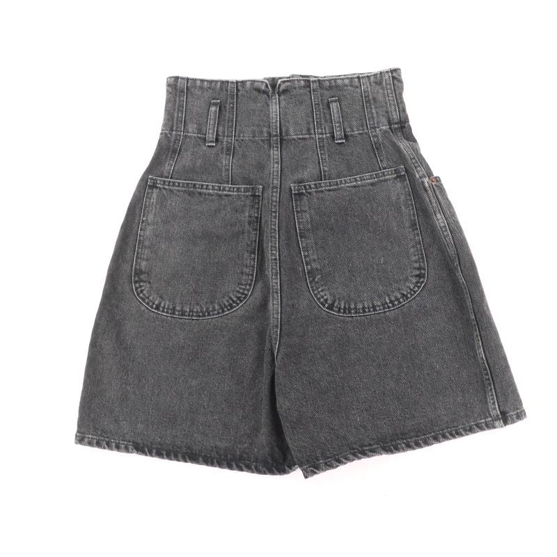 Celine 100% Cotton High Waist Denim Shorts With Logo Button Black 24 Made In