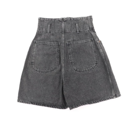 Celine 100% Cotton High Waist Denim Shorts With Logo Button Black 24 Made In