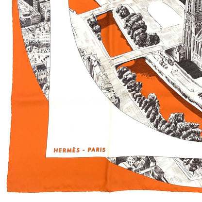 Hermes Carre 90 Regarde Paris Viewing Paris Scarf Orange