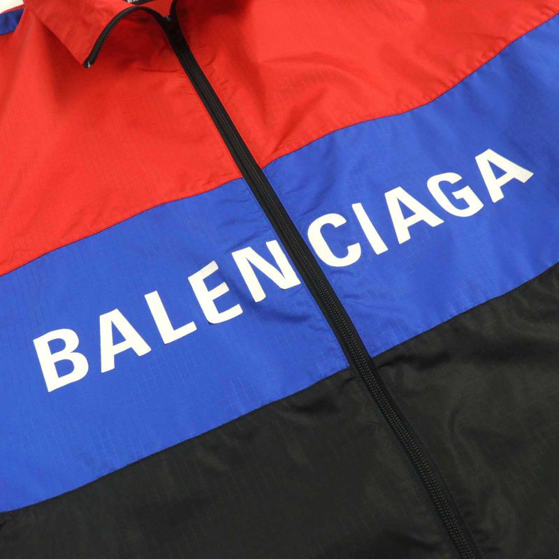 Balenciaga 534317 Logo Print Oversized Zip Up Poplin Jacket Track Jacket Red
