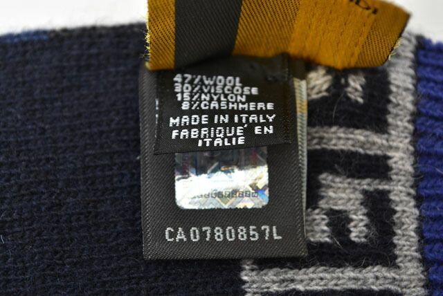 Fendi Scarf Fendi Winter Scarf Wool Blend FF Zucca Pattern Striped Blue Gray