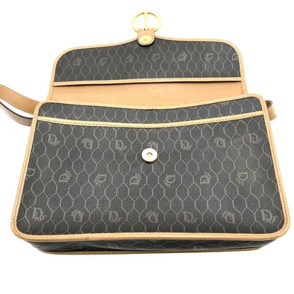 Dior Christian Dior Honeycomb Crossbody Shoulder Bag Black/brown Pvc/leather