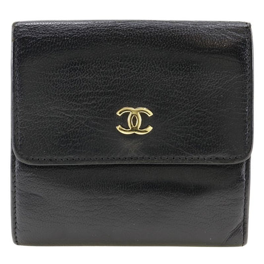 Chanel Coco Mark W Hook A13456 Calf Black Ladies Bifold Wallet