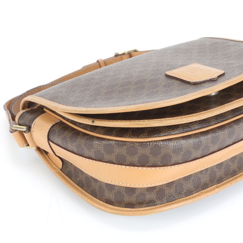 Vintage Celine Macadam Leather Shoulder Bag Crossbody Brown Women ERE Cw32-5