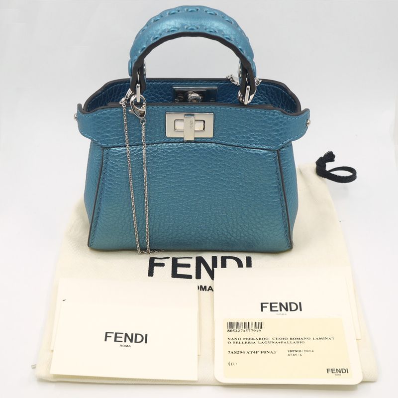 Fendi Nano P-cub-leather Mini Bag Pochette Pouch Blue Series 2WAY