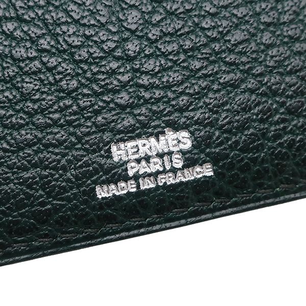 Hermes Accessories CD Case Leather Greenish Silver Hardware Green Book Type