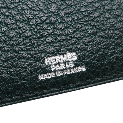 Hermes Accessories CD Case Leather Greenish Silver Hardware Green Book Type