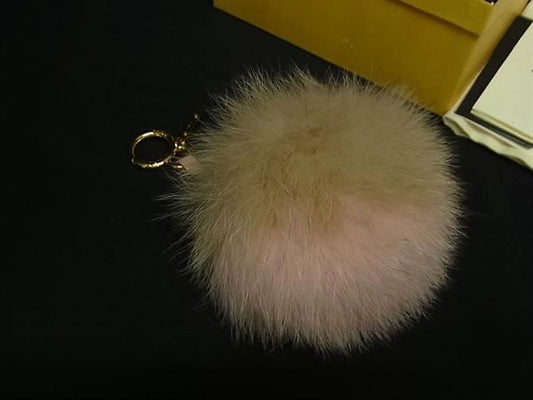 Fendi Pom Charm Fur And Leather Key Holder Key Ring Beige And Pink Fs4695