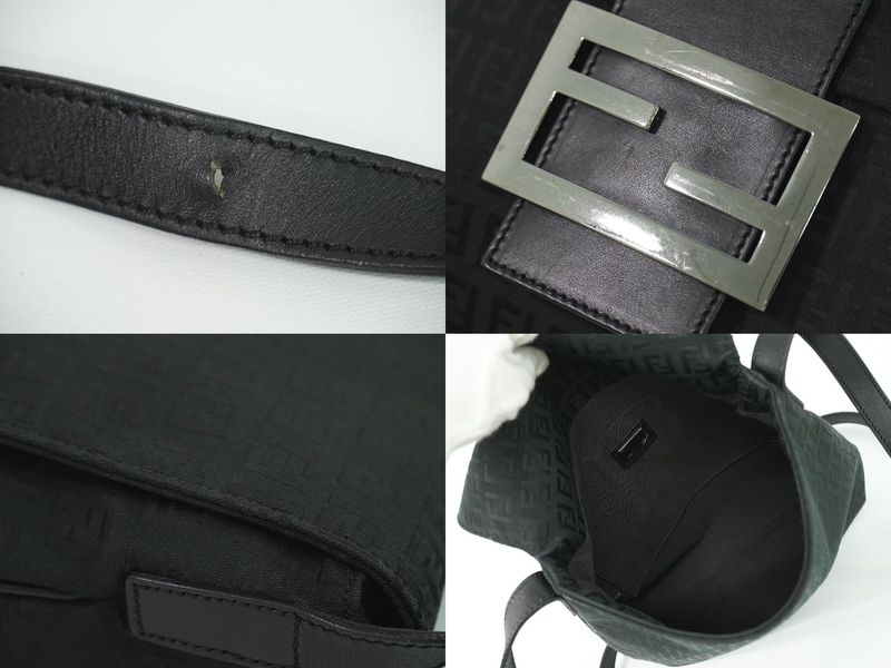 Authentic Fendi Zucchino Shoulder Bag Pochette Canvas Black 8bt127 Zucchino Bag