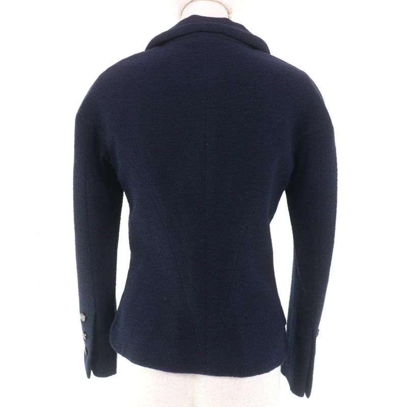 CHANEL P42610v18196 Wool Rhinestone Coco Mark Button Jacket Navy 38 Garmented