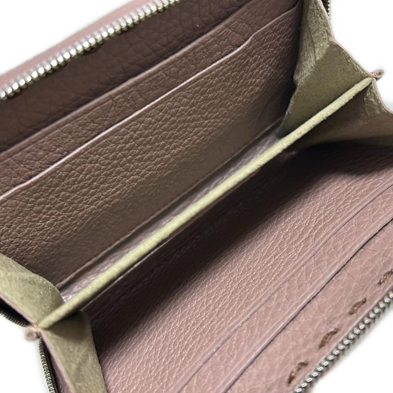 Fendi Coin Case Selleria 8m0313 Pink Gray Round Zipper Leather