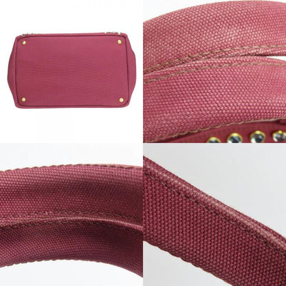 Prada Tote Bag Canapa B2642o Studded Canvas Amaranto Wine Red Gold Hardware