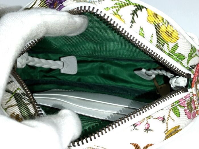 Gucci Flora Mini Shoulder Bag Horsebit Canvas Leather White Multicolor 534951