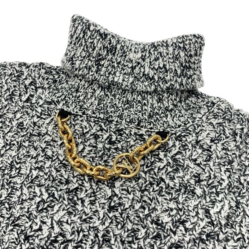 Louis Vuitton Top Wool Black White Gold Knit Circle Logo Chain Turtleneck
