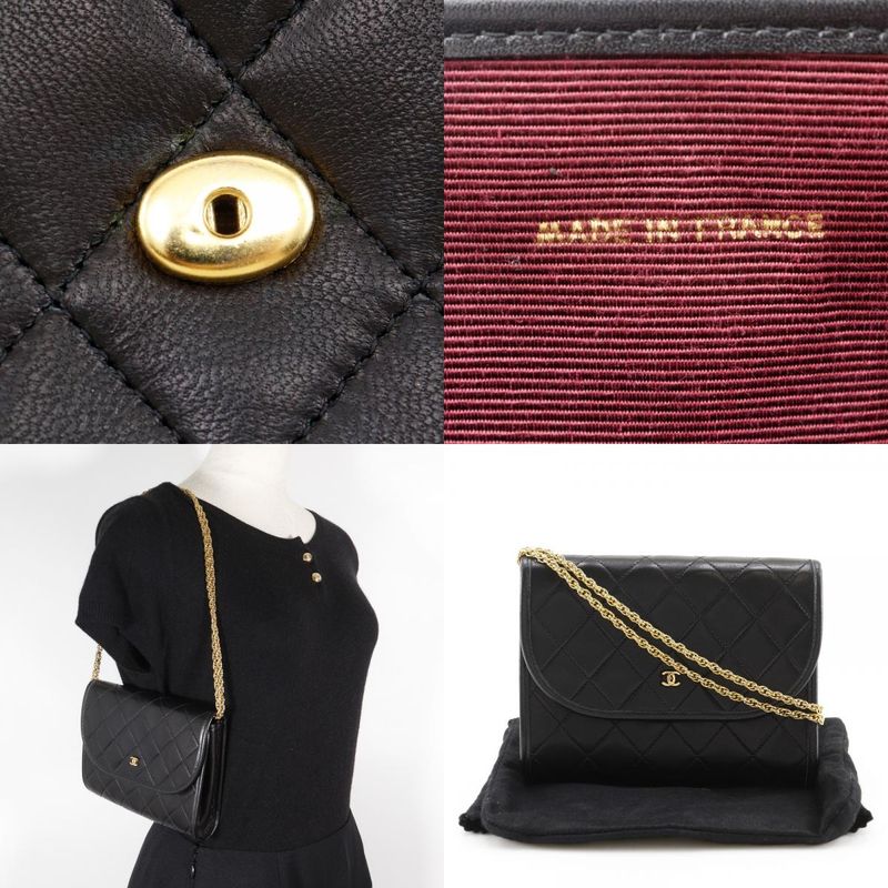 Chanel Matelasse Mini Chain Shoulder C00060 Lambskin Black Ladies Shoulder Bag