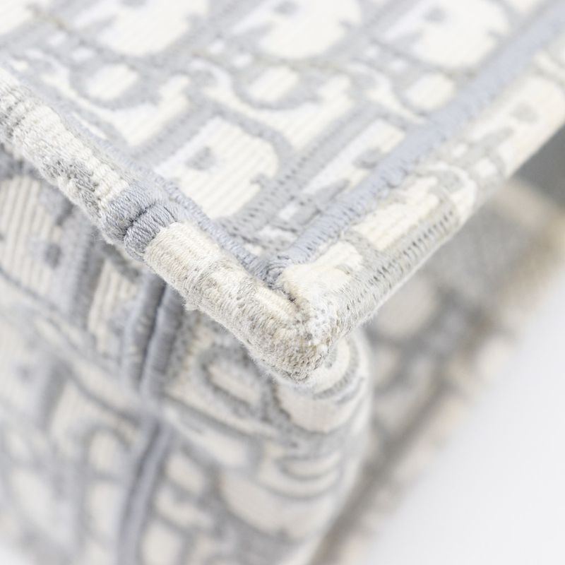 Dior Christian Dior Book Tote Medium Oblique Embroidery Cotton Light Gray