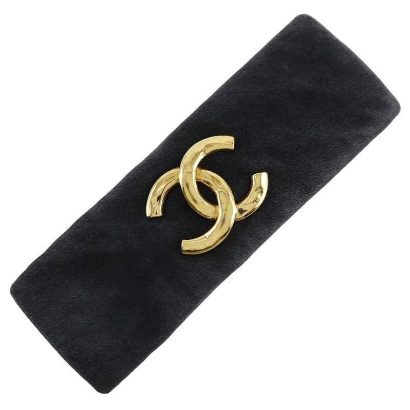 Chanel Coco Mark Suede And Gold Plated Black Women's Barrette
