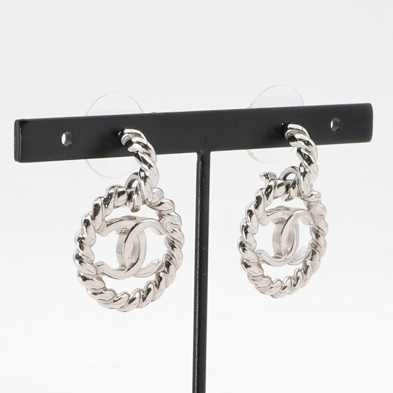 Chanel Earrings Earring Silver Coco Mark Circle