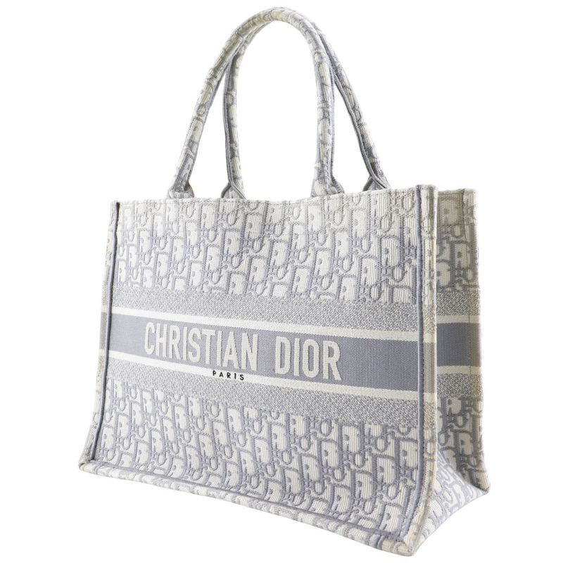 Dior Christian Dior Book Tote Medium Oblique Embroidery Cotton Light Gray